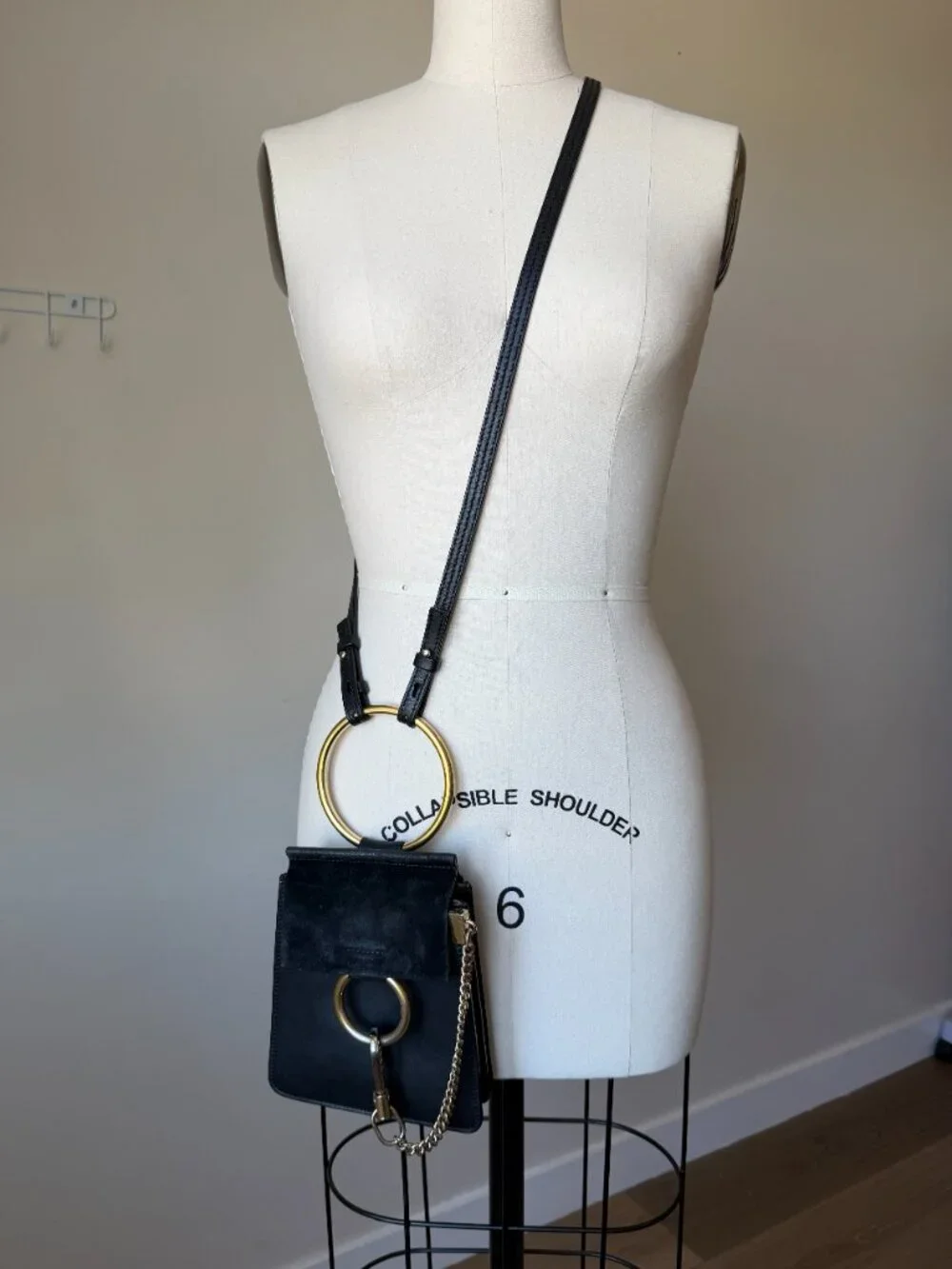 Chloe Faye Mini Bracelet Bag | Black Suede Leather Crossbody | Designer Purse